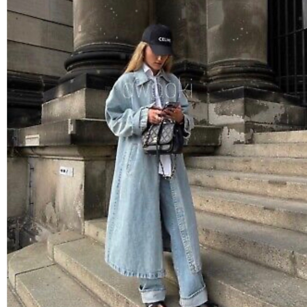 Zara Light Blue TRF Denim Trench Coat New